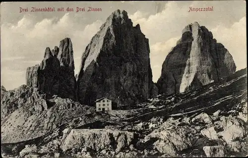 Ak Toblach Dobbiaco Südtirol, Tre Cime di Lavaredo, Drei Zinnen, Drei Zinnenhotel