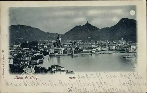 Mondschein Ak Lago di Como Lombardia, Panorama bei Nacht