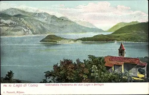 Ak Lago di Como Lombardia, Cadenabbia Panorama dei due Laghi e Bellagio