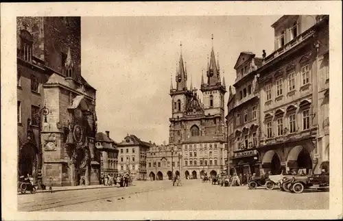 Ak Praha Prag Tschechien, Altstädter Rathausuhr, Teinkirche