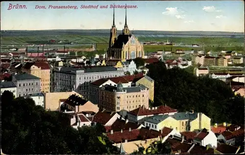 Ak Brno Brünn Südmähren, Dom, Franzenberg, Stadthof, Bäckergasse