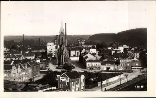 Ak Kralupy nad Vltavou Kralup Moldau Mittelböhmen, Teilansicht, Kirche,Bahnstrecke,Nabytek V. Cermak