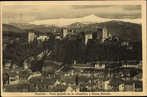 Ak Granada Andalusien Spanien, Alhambra y Sierra Nevada, Vista general