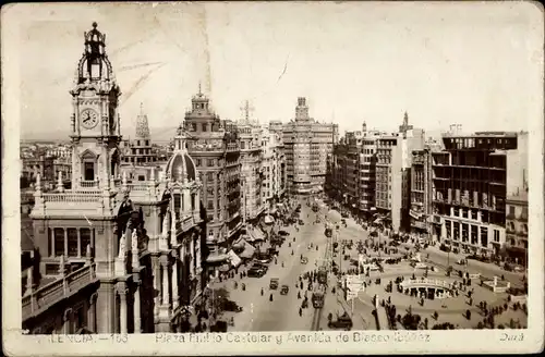 Ak Valencia Stadt Spanien, Plaça Emilio Castelar y Avenida Blasco Ibañez