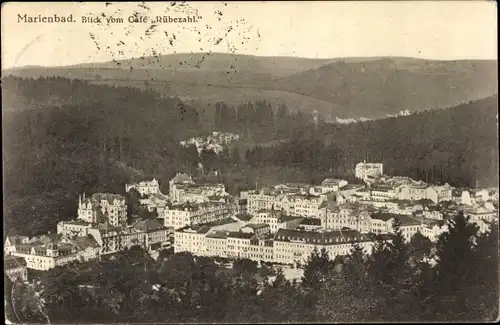 Ak Mariánské Lázně Marienbad Region Karlsbad, Blick vom Cafe Rübezahl