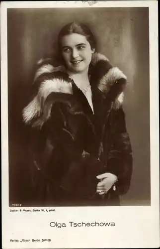 Ak Schauspielerin Olga Tschechowa, Portrait, Pelzmantel
