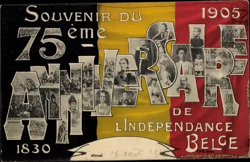 Ak Souvenir du 75eme anniversaire de l'Independance Belge 1830 1905