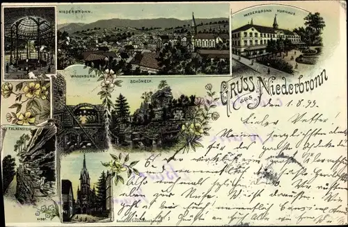 Litho Niederbronn les Bains Bad Niederbronn Elsass Bas Rhin, Kurhaus, Wasenburg, Schöneck