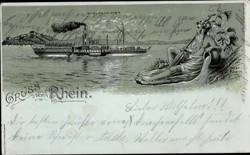 Litho Rheindampfer Mainz, Vater Rhein