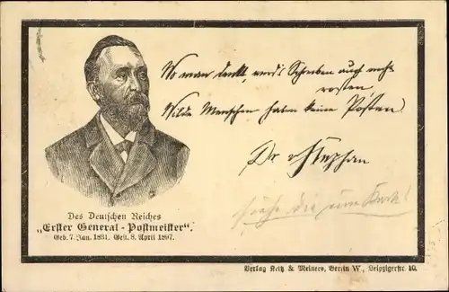 Ak Heinrich von Stephan, Generalpostdirektor des Deutschen Reichs, Trauerkarte 1897