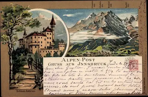 Litho Innsbruck in Tirol, Schloss Ambrad, Gebirge, Alpen Post