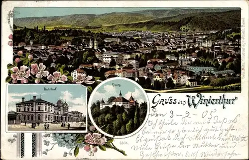 Litho Winterthur Kt Zürich Schweiz, Bahnhof, Kyburg, Totalansicht