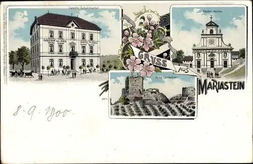 Litho Mariastein Kanton Solothurn, Klosterkirche, Ruine Landskron, Gasthof zur Jura