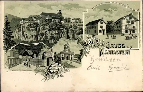 Litho Mariastein Kanton Solothurn, Hotel de la Poste, Kloster, Gnadenkapelle