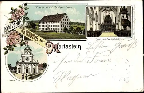 Litho Mariastein Kanton Solothurn, Hotel de la Croix, Wallfahrtskirche, Innenansicht