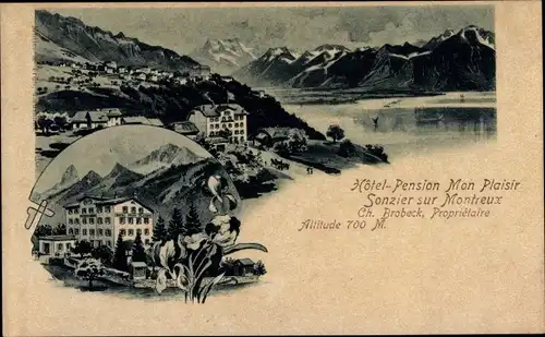 Litho Sonzier Montreux Kt. Waadt, Hotel Pension Mon Plaisir