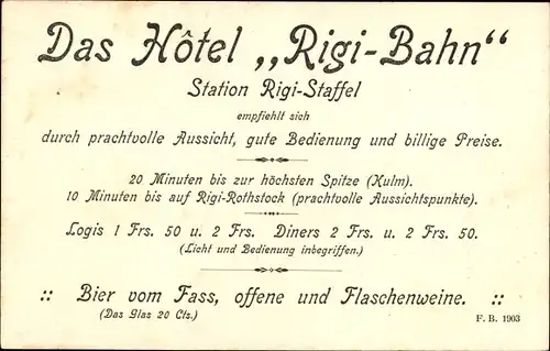 Ak Kanton Schwyz, Hotel Rigi Bahn, Rigi Staffel