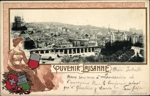 Präge Passepartout Ak Lausanne Kanton Waadt, Blick auf den Ort