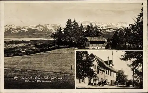 Ak Meilen Kanton Zürich, Gasthaus zum Pfannenstiel, Okenshöhe, Blick auf die Glarneralpen