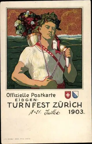 Litho Zürich Stadt Schweiz, Eidgenössisches Turnfest 1903