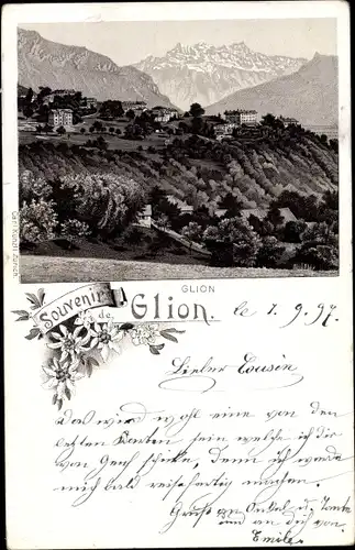 Litho Glion Montreux Kanton Waadt, Blick auf den Ort mit Umgebung