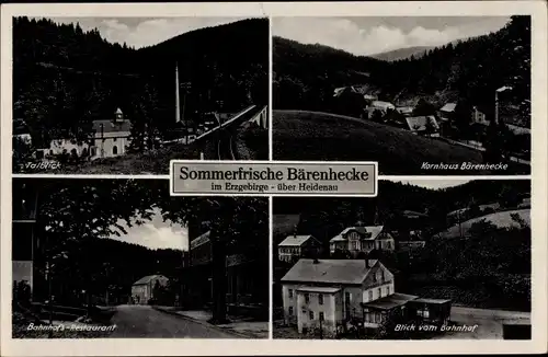 Ak Bärenhecke Johnsbach Glashütte Osterzgebirge, Talblick, Kornhaus Bärenhecke, Bahnhofsrestaurant