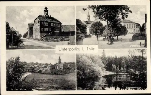 Ak Unterpörlitz Ilmenau in Thüringen, Rathaus, Dorfplatz, Schwemmteich, Kirche, Ort