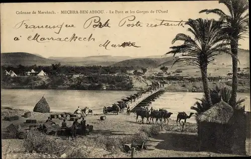 Ak Mechra-Ben Abbou Marokko, Colonne de Marakech, Le Pont et les Gorges de l'Oued
