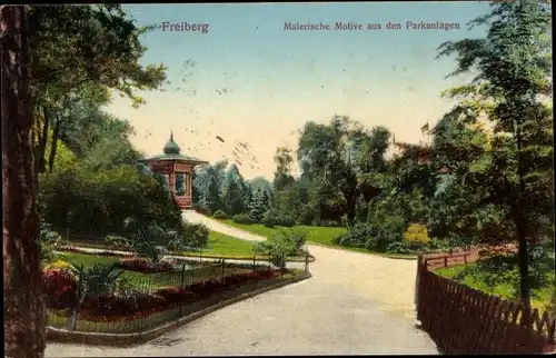 Ak Freiberg in Sachsen, Malerische Motive aus den Parkanlagen