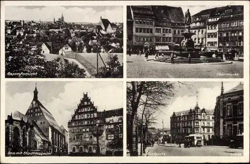 Ak Freiberg in Sachsen, Gesamtansicht, Obermarkt, Dom mit Stadtmuseum, Postplatz