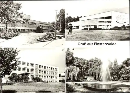 Ak Finsterwalde in der Niederlausitz, Schwimmhalle, Neue Sporthalle, Polytechnische Oberschule