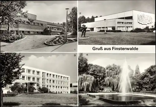 Ak Finsterwalde in der Niederlausitz, Schwimmhalle, Neue Sporthalle, Polytechnische Oberschule