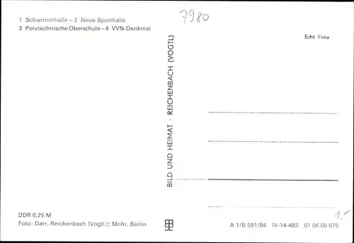 Ak Finsterwalde in der Niederlausitz, Schwimmhalle, Neue Sporthalle, Polytechnische Oberschule