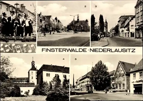 Ak Finsterwalde in der Niederlausitz, Die Sänger vom Finsterwalde, Am Markt, Thälmannstraße, Schloss