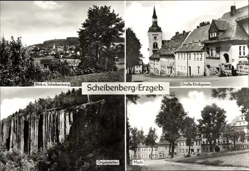 Ak Scheibenberg im Erzgebirge, Gesamtansicht, Große Kirchgasse, Markt, Orgelpfeifen