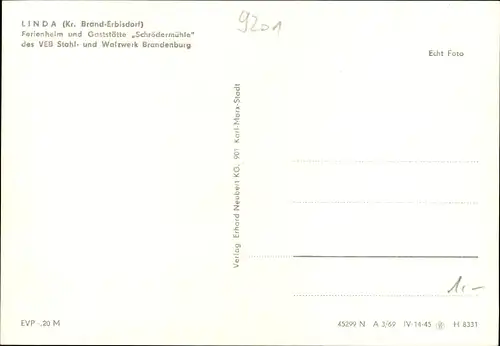 Ak Linda Brand Erbisdorf Sachsen, Schrödermühle, Ferienheim VEB Stahl- u. Walzwerk Brandenburg