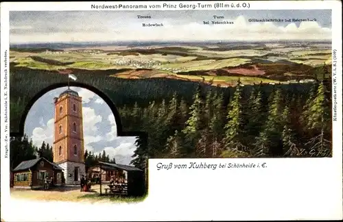 Ak Schönheide im Erzgebirge Sachsen, Kuhberg, Nordwest-Panorama vom Prinz-georg-Turm