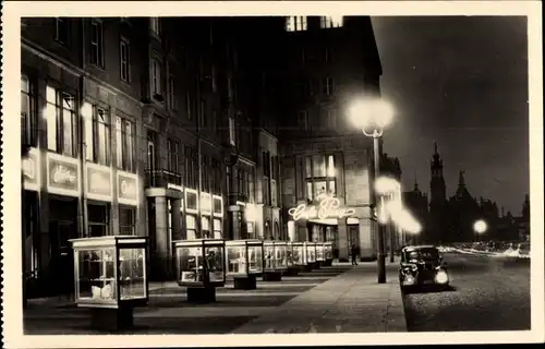 Ak Dresden Altstadt, Altmarkt bei Nacht, Cafe Prag