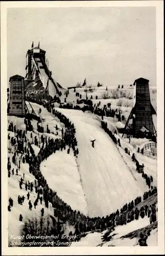 Ak Oberwiesenthal im Erzgebirge, Schönjungferngrund Sprungschanze, Winter