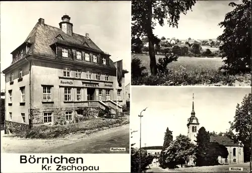 Ak Börnichen Kr. Zschopau, Kirche, Rathaus, Felder