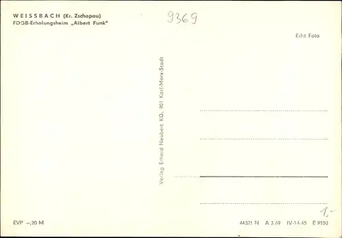 Ak Weissbach Amtsberg, FDGB Erholungsheim Albert Funk