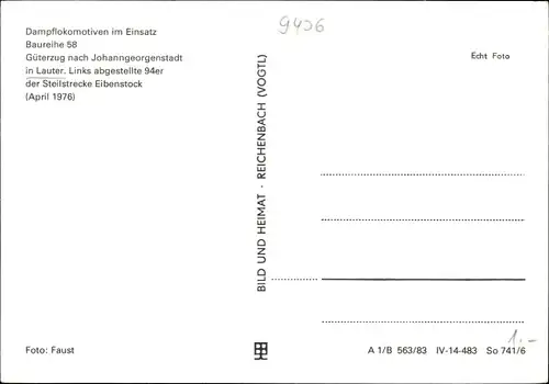 Ak Lauter Bernsbach im Erzgebirge Sachsen, Güterzug nach Johanngeorgenstadt, Lok Baureihe 58, 94er