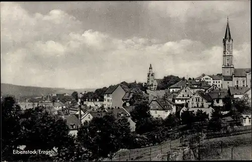 Ak Eibenstock Erzgebirge, Teilansicht, Kirche