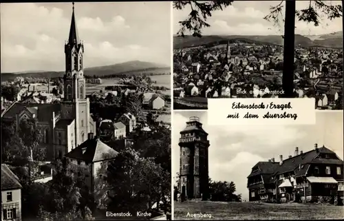 Ak Eibenstock im Erzgebirge Sachsen, Kirche, Ortsansicht, Auersberg