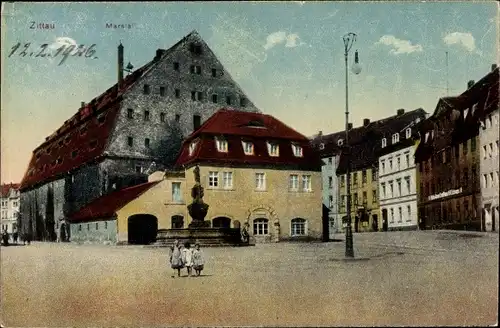 Ak Zittau in der Oberlausitz, Marstall, Brunnen