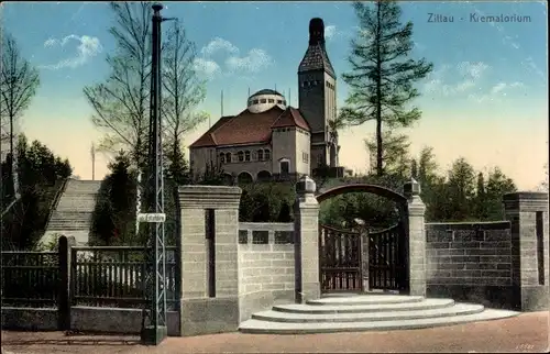 Ak Zittau in Sachsen, Krematorium, Eingang