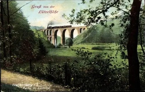 Ak Frankenberg in Sachsen, Lützelhöhe, Partie im Lützeltal, Eisenbahnviadukt