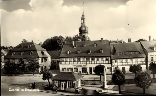 Ak Zwönitz im Erzgebirge Sachsen, Bäckerei, Kirchturm