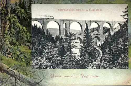 Passepartout Ak Jocketa Pöhl im Vogtland, Elstertalbrücke