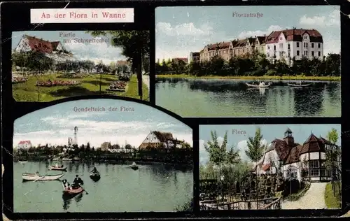 Ak Wanne Herne, Gondelteich an der Flora, Schweizerhof, Florastraße
